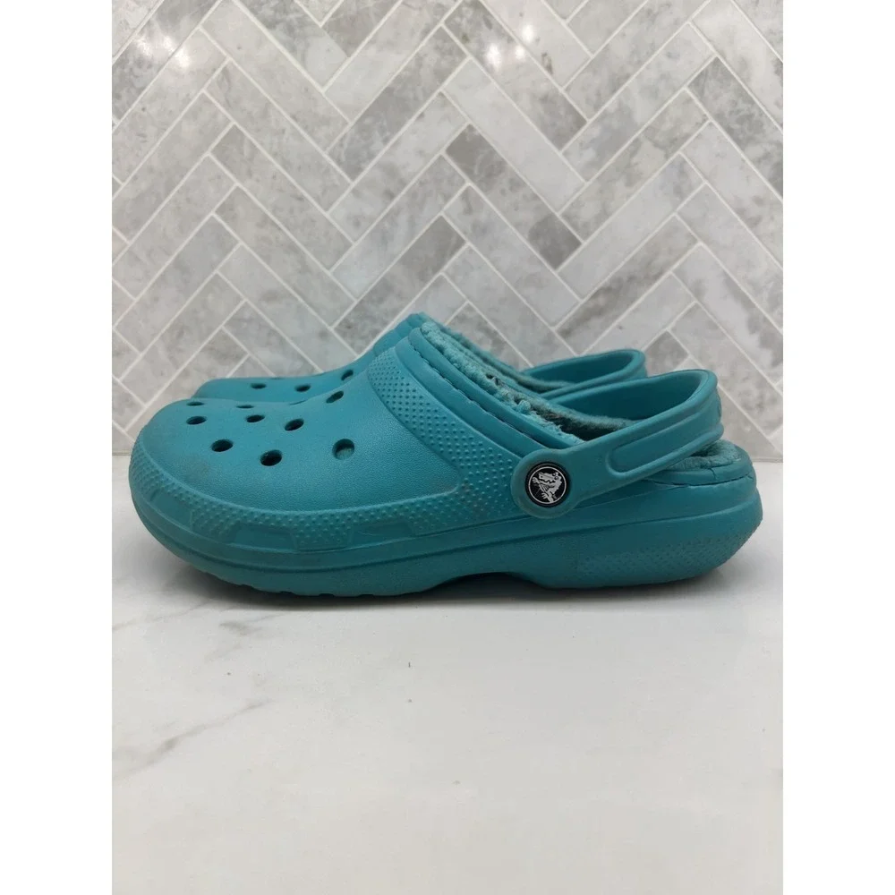 Crocs Dual Clogs Mens Size 8 Turquoise Faux Fur Lined Classic Slip On‎ Winter